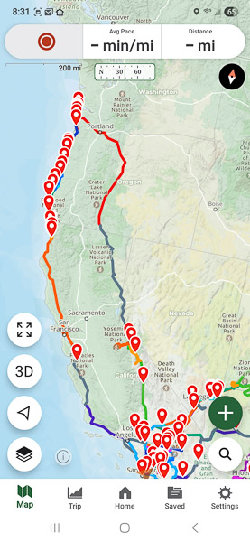 The full route from San Diego, up 395 cut over to Oregon and Hwy 101 and then head south.